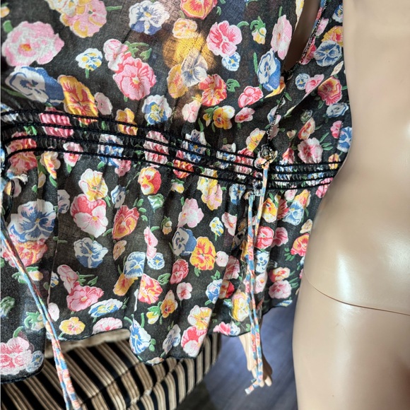 Vintage Flared Bell Sleeve Crop Wrap Top Boho Summer Size M Floral Beach 60s - Picture 11 of 11